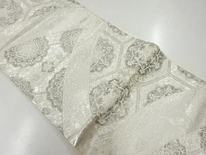 アンティーク　プラチナ二重箔亀甲に華紋模様織出し袋帯（材料）